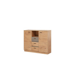 Effect Chest of Drawers in Oak Lancelot - W1300mm H1050mm D420mm, Natural and Elegant