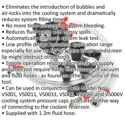 Efficient Air Powered Cooling System Filler with 1/4" BSP Inlet and Radiator Vacuum Tool