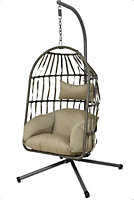 Egg Chair Swing Indoor Outdoor Comfy Sturdy Base Garden Patio Chair Hanging Furniture & Leisure Brown