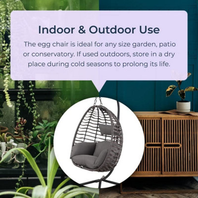 Egg Chair Swing Indoor Outdoor Comfy Sturdy Base Garden Patio Chair Hanging Furniture & Leisure Grey