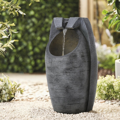 Egg-Shaped Solar Powered Water Fountain Garden Rockery Decor with Light