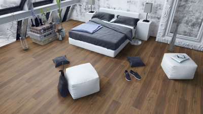 EGGER PRO Aqua+ Classic 8mm Dark Langley Walnut EPL067 Laminate Flooring, 1.99m² DIY at B&Q