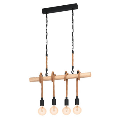 EGLO 4 Set Pendant E27 Black Wood Rope YOUNGSTOWN (21) | DIY at B&Q