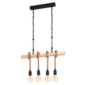EGLO 4 Set Pendant E27 Black Wood Rope YOUNGSTOWN (21)