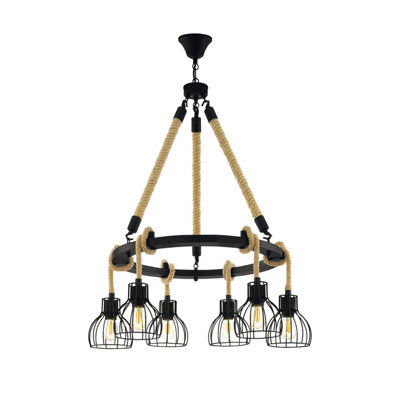 EGLO 6 Set Pendant E27 Black Rope RAMPSIDE (21)