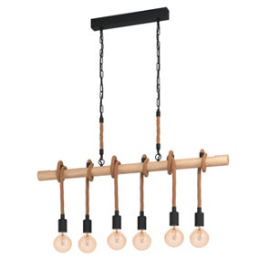 EGLO 6 Set Pendant E27 Black Wood Rope YOUNGSTOWN (21)