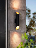 EGLO Agolada Black And Copper Metal IP44 Integrated LED Outdoor Wall Light, (D) 7.5cm
