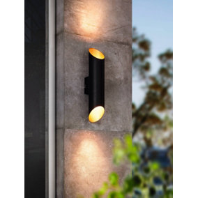 EGLO Agolada Black And Copper Metal IP44 Integrated LED Outdoor Wall Light, (D) 7.5cm