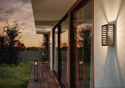 EGLO Alamonte 3 Black Metal IP44 Outdoor Wall Light, (D) 17cm