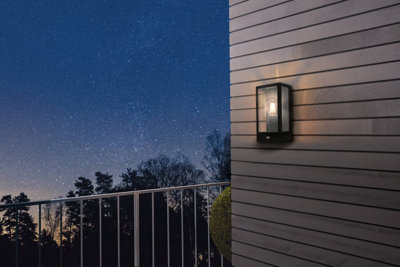 EGLO Alamonte  Black Metal IP44 Outdoor Wall Light With Sensor, (D) 17cm