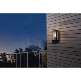 Eglo Alamonte  Black Metal IP44 Outdoor Wall Light With Sensor, (D) 17cm