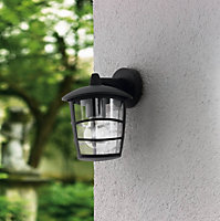 EGLO Aloria Black And Clear Metal And Glass IP44 Outdoor Wall Light, (D) 17cm