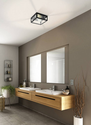 EGLO AMEZOLA Black And Clear Metal And Glass IP44 Bathroom or Outdoor Wall or Ceiling Light, (D) 29cm