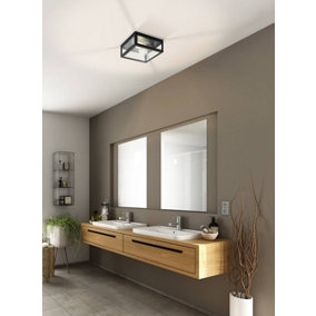 EGLO AMEZOLA Black And Clear Metal And Glass IP44 Bathroom or Outdoor Wall or Ceiling Light, (D) 29cm