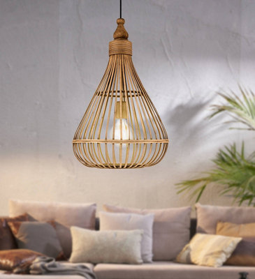 EGLO Amsfield Natural Rattan 1 Light Ceiling Pendant, (D) 35cm