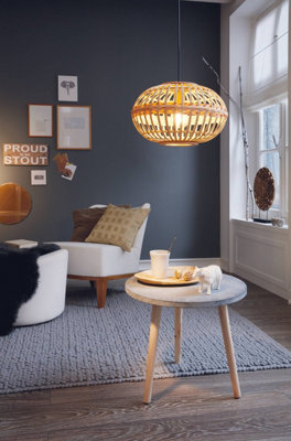 EGLO Amsfield Natural Wicker 1 Light Ceiling Pendant, (D) 38cm