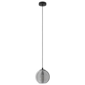 EGLO Ariscani Smoke And Black Glass And Metal 1 Light Ceiling Pendant, (D) 20cm