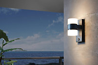 EGLO Atollari Black And White Metal And Plastic IP44 Integrated LED Outdoor Wall Light, (D) 10cm