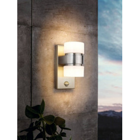 EGLO Atollari Stainless Steel Cylindrical IP44 Integrated LED Outdoor Wall Light, (D) 10cm