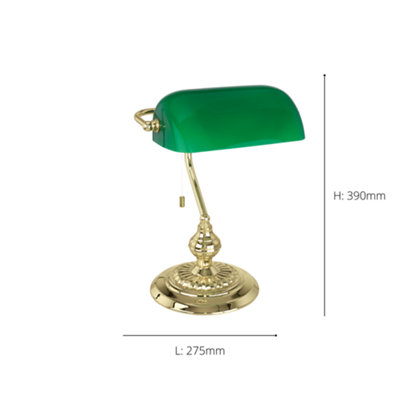 EGLO Banker Green And Brass Metal And Glass Bankers Table Lamp L 27.5cm