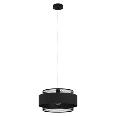 EGLO Bazely 1-Light Black Fabric and Metal Ceiling Pendant (D) 40cm
