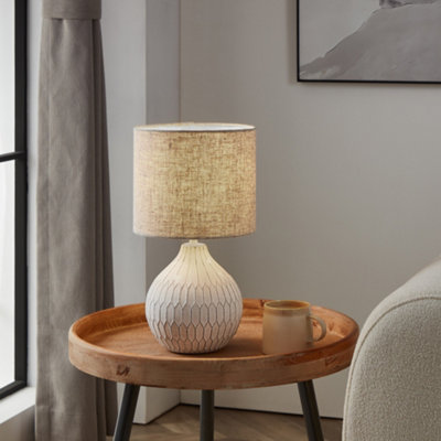 Photo inspiration: Gallery Detail: Eglo Bellariva 3 White Ceramic Fabric Shade Table Lamp