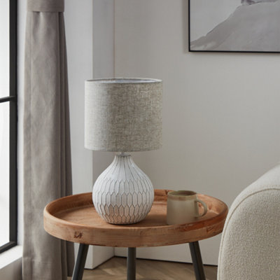 EGLO Bellariva 3 White Ceramic & Fabric Shade Table Lamp