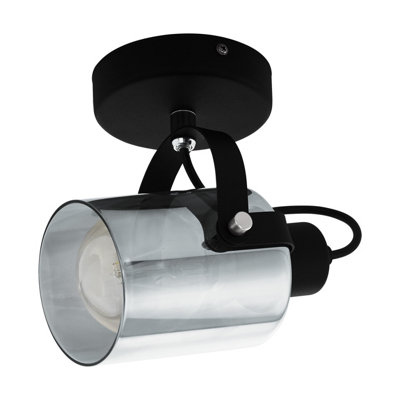 EGLO Berregas Smoke And Black Glass And Metal 1 Light Spot Light, (D) 11cm