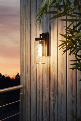 EGLO Bovolone Black And Clear Glass And Metal IP44 Outdoor Wall Light, (D) 15.5