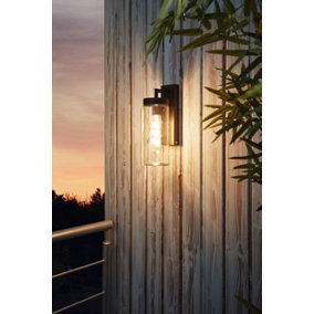 Eglo Bovolone Black And Clear Glass And Metal IP44 Outdoor Wall Light, (D) 15.5