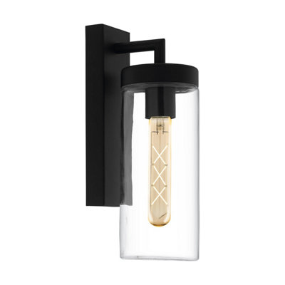 EGLO Bovolone Black And Clear Glass And Metal IP44 Outdoor Wall Light, (D) 15.5