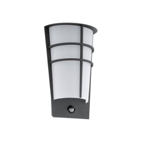 EGLO Breganzo 1 Grey And White Metal And Plastic IP44 Integrated LED Outdoor Wall Light With Sensor, (W) 19cm