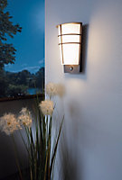 Eglo Breganzo 1 Silver And White Metal And Plastic IP44 Integrated LED Outdoor Wall Light With Sensor, (D) 18cm