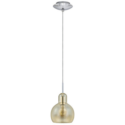EGLO Brixham Pendant Light - Amber Glass Shade with Chrome-Plated Steel Accents WBS