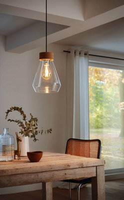 EGLO Brixham Pendant Light - Clear Glass Exposed Bulb with Chrome-Plated Steel Accents WBS