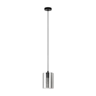 EGLO Cadaques 1 Hanglamp, 1 lichtpunt, elegant, hanglamp van staal in zilver en rookglas, eettafellamp, woonkamerlamp hangend met E27-fitting, hanglamp 16 cm