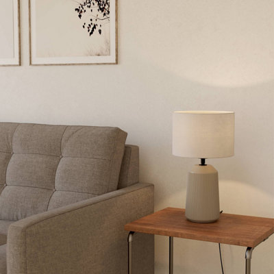 EGLO Capalbio Sandy Ceramic/White Fabric Ribbed Table Lamp