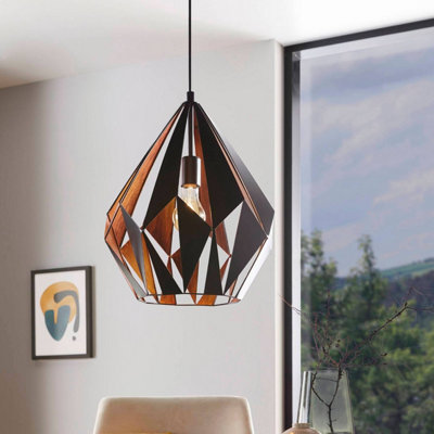 EGLO Carlton 1 Black & Copper Geometric Pendant Light