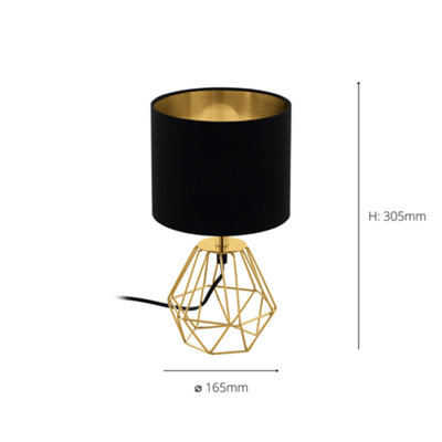 EGLO Carlton 2 Black And Gold Metal And Fabric Table Lamp, (D) 16.5cm
