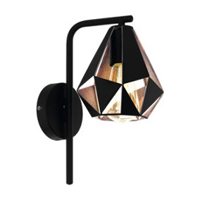 EGLO Carlton 4 Black/Copper Metal Wall Light Fixture - Contemporary Design (D) 31.5cm