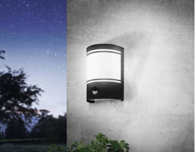 EGLO Cerno Black And White Metal And Glass IP44 Outdoor Wall Light With Sensor, (D) 14cm