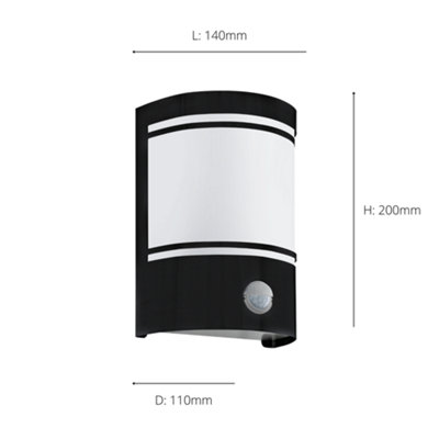 EGLO Cerno Black And White Metal And Glass IP44 Outdoor Wall Light With Sensor, (D) 14cm