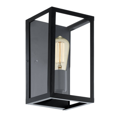 EGLO Charterhouse Clear And Black Glass And Metal Wall Light, (D) 15cm