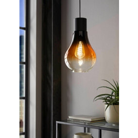 EGLO Chasely Single Electrified Pendant - Smoke and Amber Glass, Metal (D) 20cm