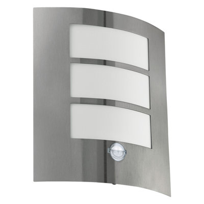 EGLO City Stainless Steel Outdoor Wall Light (with Sensor) - Weatherproof (IP44) - (D) 23.5cm