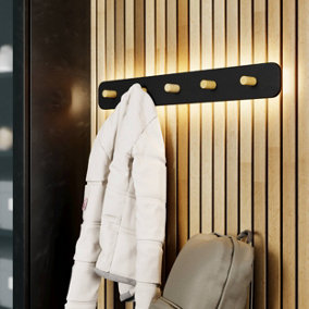 EGLO Civitate LED Modern-Style Coat Rack with Black Metal and Brown Wood Accents (L) 76cm