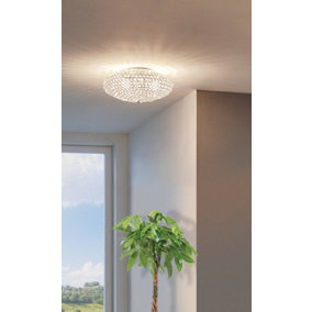 EGLO Clemente Clear And Chrome Metal And Crystal Flush Ceiling Fitting, (D) 35cm