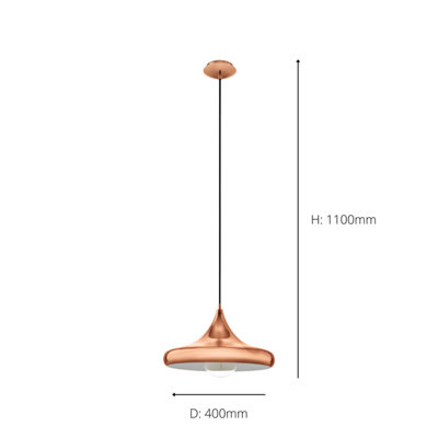 EGLO Coretto 2 Copper Metal 1 Light Ceiling Pendant, (D) 40cm