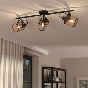 Eglo Dellow 3 Light Black Steel Lattice Style Adjustable Wall or Ceiling Spotlight