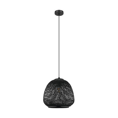 EGLO Dembleby 1-Light Black Rattan Style Ceiling Pendant (D) 32cm